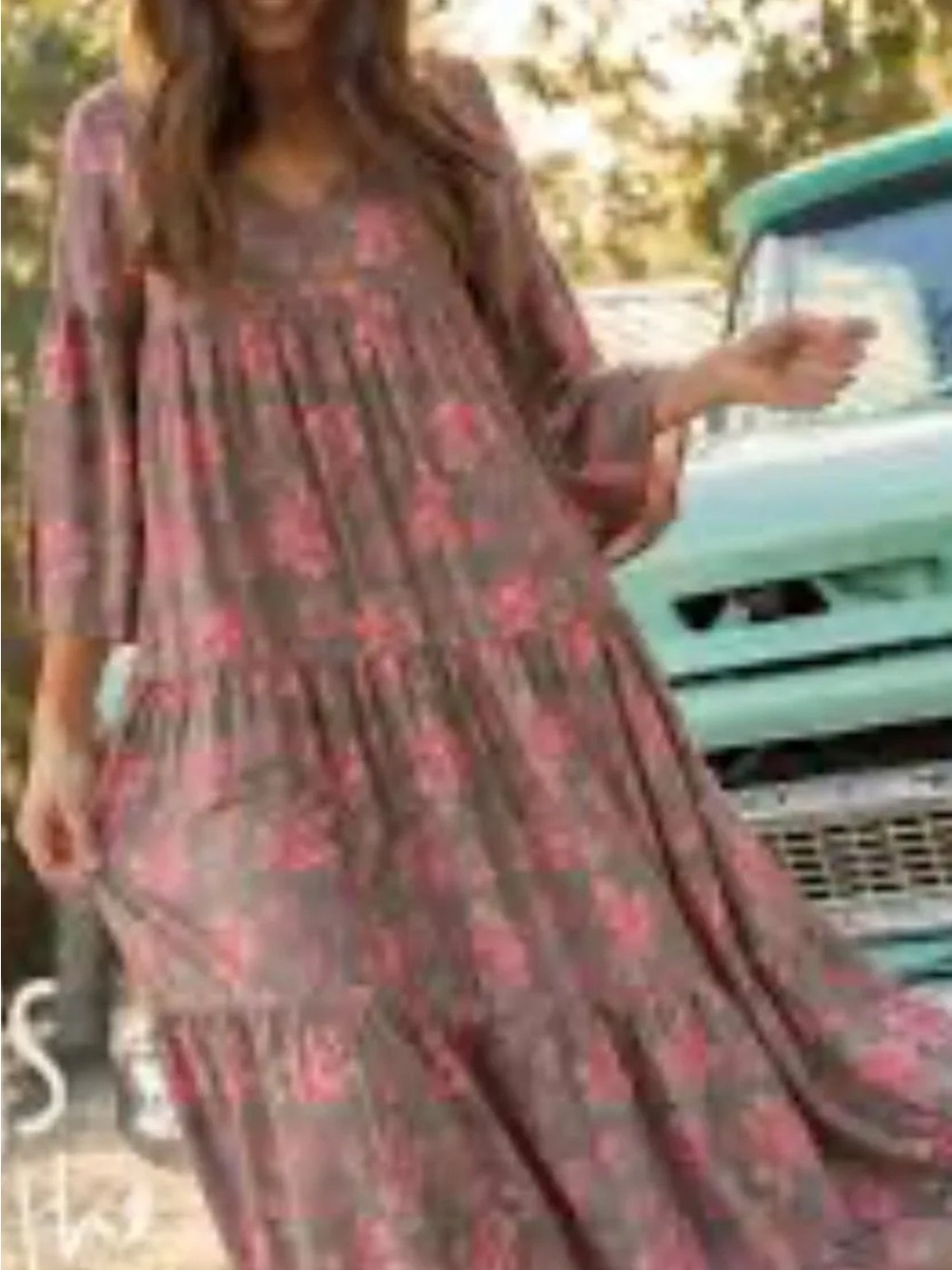 NATURAL LIFE Charlotte Gray Maxi Dress with Pink Floral Print Bell Sleeve - Picture 10 of 10
